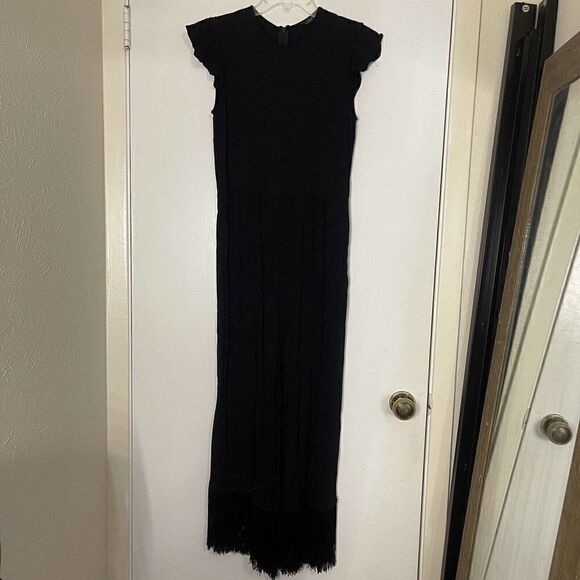 Zara Black Fringe hem ruffle sleeve jumpsuit size XS - Picture 6 of 8